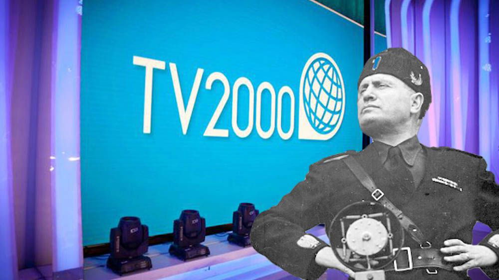 Tv2000 appare in onda un messaggio choc su Mussolini la rete