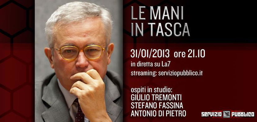 Servizio Pubblico, puntata di stasera, 31 gennaio: Giulio Tremonti, Stefano Fassina e Antonio Di Pietro ospiti di Santoro preview