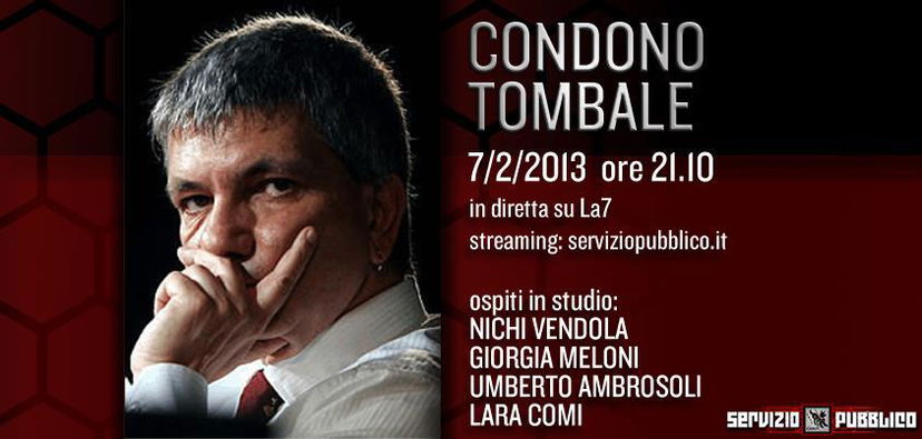 Servizio Pubblico, puntata di stasera, 7 febbraio: Nichi Vendola, Ambrosoli, Meloni e Lara Comi gli ospiti di Santoro preview