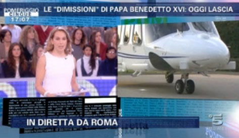 L’addio di Papa Benedetto XVI: Pomeriggio Cinque segue la diretta preview