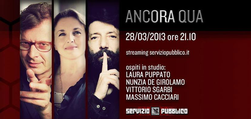 Servizio Pubblico, puntata di stasera 28 marzo “Ancora Qua”, con Puppato, De Girolamo, Sgarbi e Cacciari preview