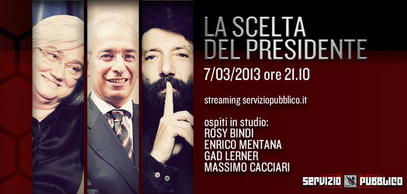 Servizio Pubblico, puntata di stasera 7 marzo: “La scelta del Presidente” con Rosy Bindi, Mentana, Gad Lerner e Cacciari preview