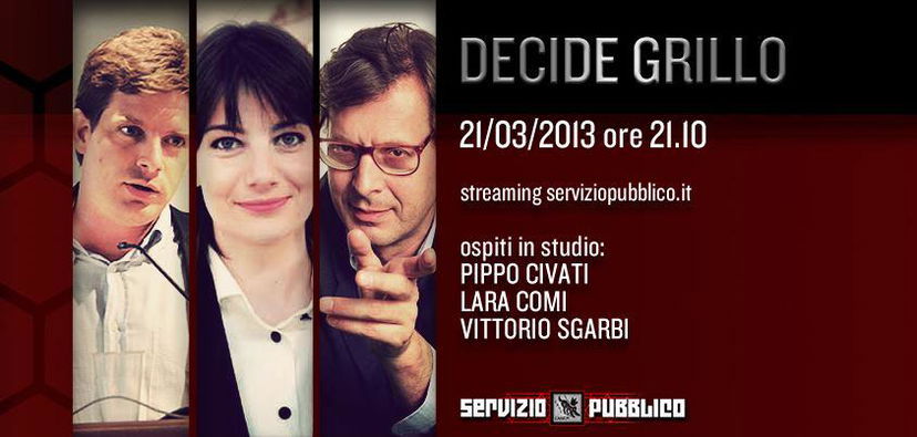 Servizio Pubblico, puntata di stasera 21 marzo: “Decide Grillo” con Giuseppe Civati, Lara Comi e Vittorio Sgarbi preview
