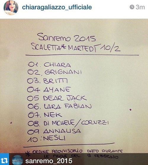 Sanremo 2015: scaletta cantanti prima serata 10 febbraio 2015 preview