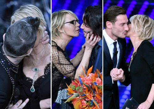 Sanremo 2017, Maria De Filippi bacia tutti: da Robbie Williams a Keanu Reeves, VIDEO e FOTO sul web preview