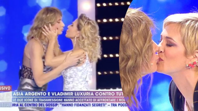 Vladimir Luxuria, Asia Argento e Barbara d’Urso, bacio contro l’omofobia: poi il litigio preview