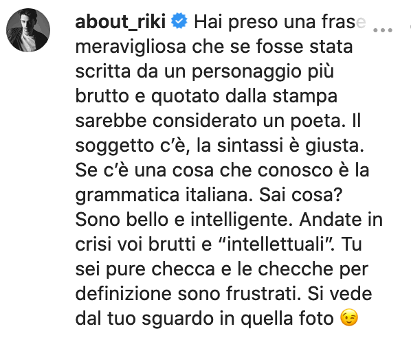 Il commento omofobo lasciato da Riccardo Marcuzzo