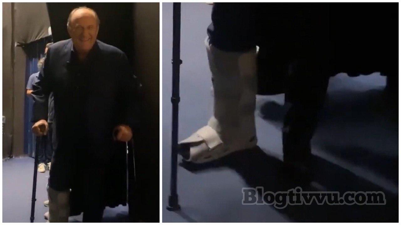 Gerry Scotti con le stampelle a Tu si que vales