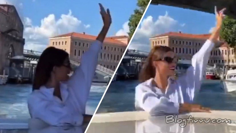 Venezia 77, Natalia Paragoni fa la diva in barca e saluta in fan (ma non c’è nessuno) – VIDEO preview