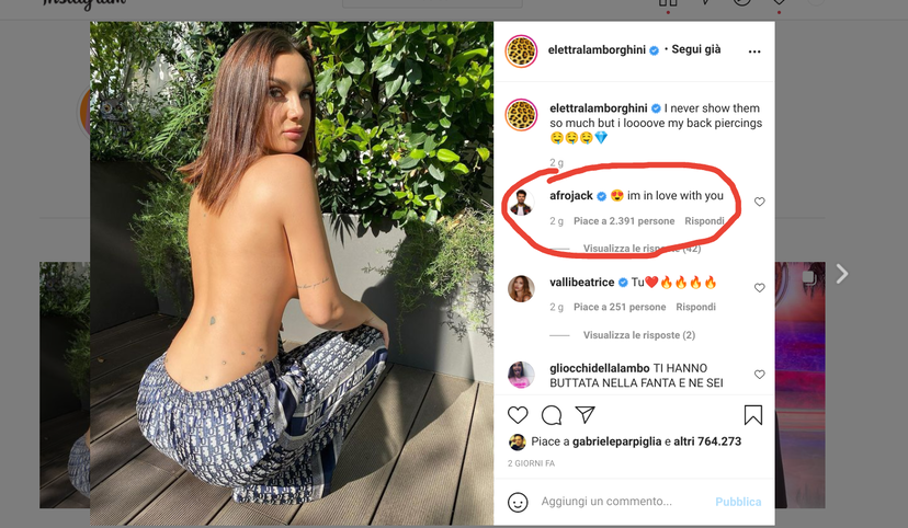 Elettra Lamborghini, scatto hot su Instagram: il marito interviene, ecco cosa ha commentato Afrojack preview