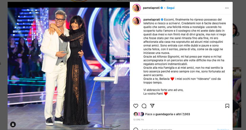 Pamela Prati e la dedica a Bellavia dopo il Grande Fratello Vip: la reazione di Marco preview
