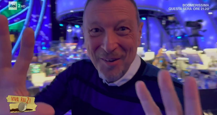 Scenografia Sanremo 2023: Amadeus la svela in diretta a Viva Rai2 – VIDEO e FOTO preview