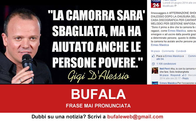 Bufala Gigi D Alessio Ha Rapporti Con La Camorra Bufale Net Bufale