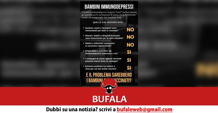 La bufala contro i bambini immunodepressi