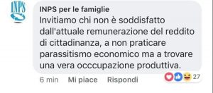 Invitiamo chi non è soddisfatto dell’attuale remunerazione del reddito di cittadinanza, a non praticare parassitismo economico ma a trovare una vera occupazione produttiva