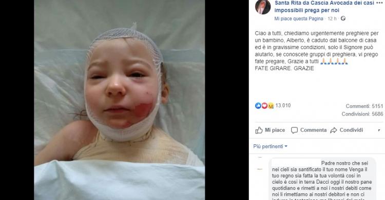 bambino caduto dal balcone