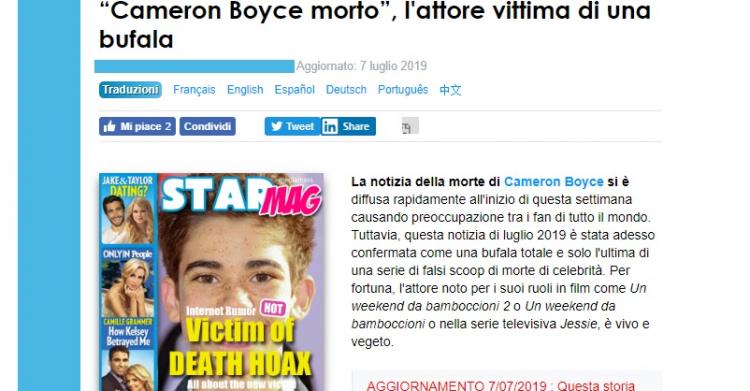 Cameron Boyce è vivo