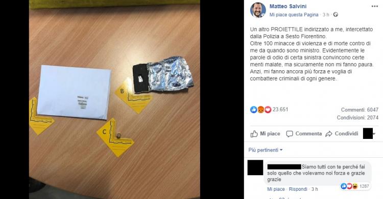 Proiettile per Salvini