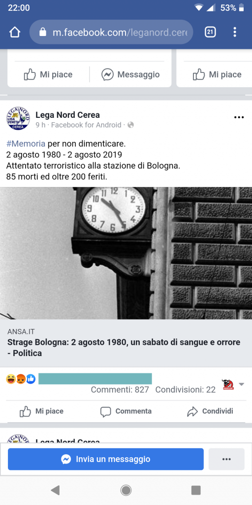 Ultima formulazione del post prima della rimozione
