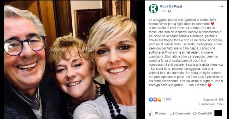 Le Toccanti Parole Dei Genitori Di Nadia Toffa Per La Figlia Ancora Invenzioni Sulla Famiglia