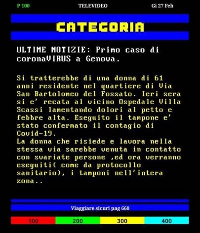 Primo caso di coronaVIRUS a Genova