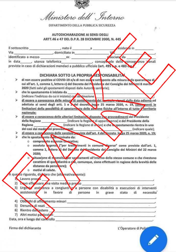 Nuovo modulo di autocertificazione fake su WhatsApp