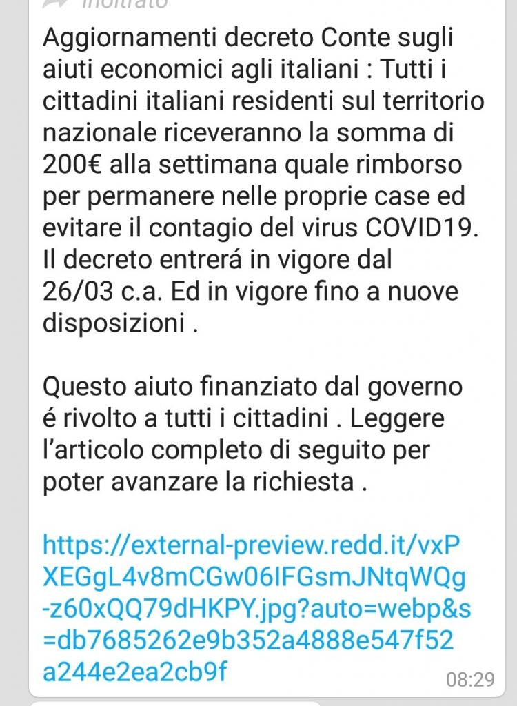 tutti gli italiani riceveranno 200€ alla settimana.