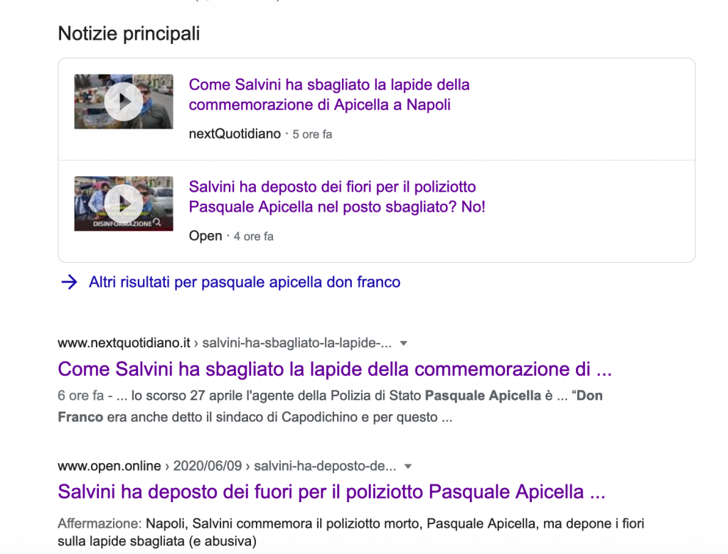 Google riporta la fake news come principale