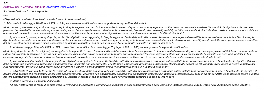 La pedofilia come orientamento sessuale da tutelare, gli emendamenti e l'ostruzionismo