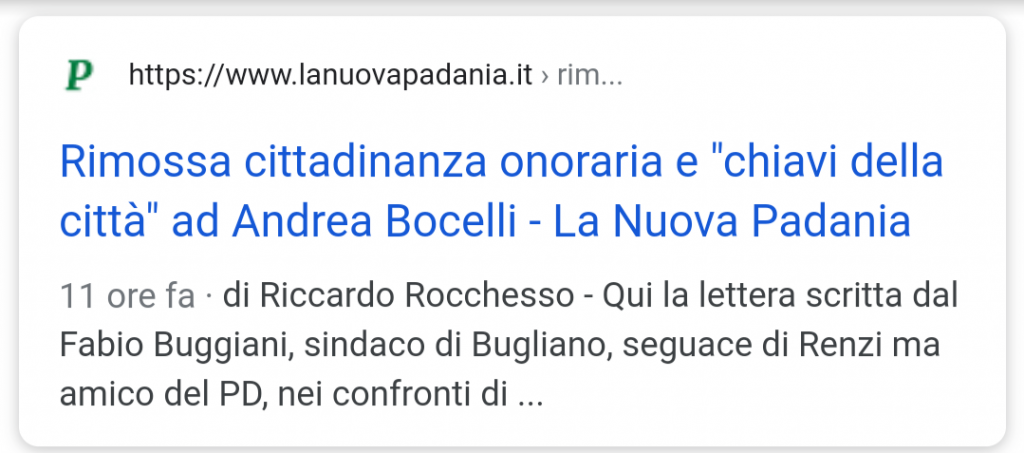 I risultati di Google su La Nuova Padania