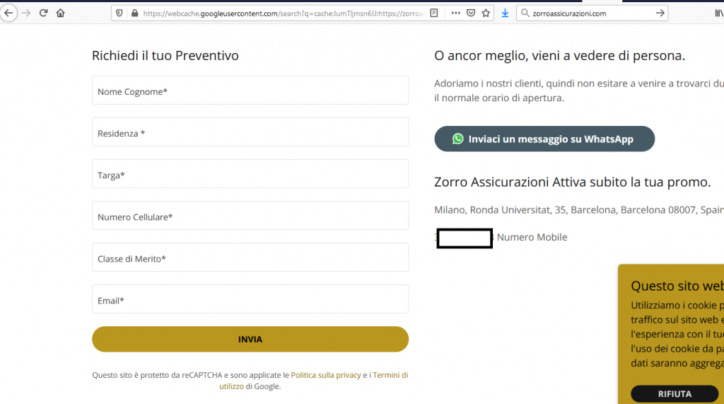 Zorroassicurazioni.com, il sito di Phishing