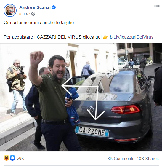 "Salvini ca**one": Scanzi pubblica fotomontaggio preso da Facciabuco contro Salvini