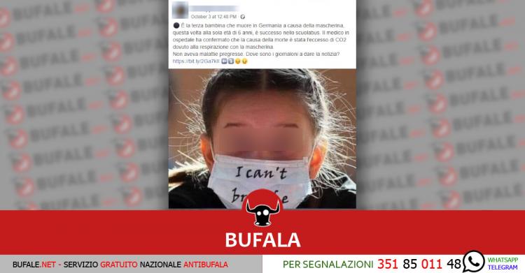 BUFALA bambina muore per la mascherina