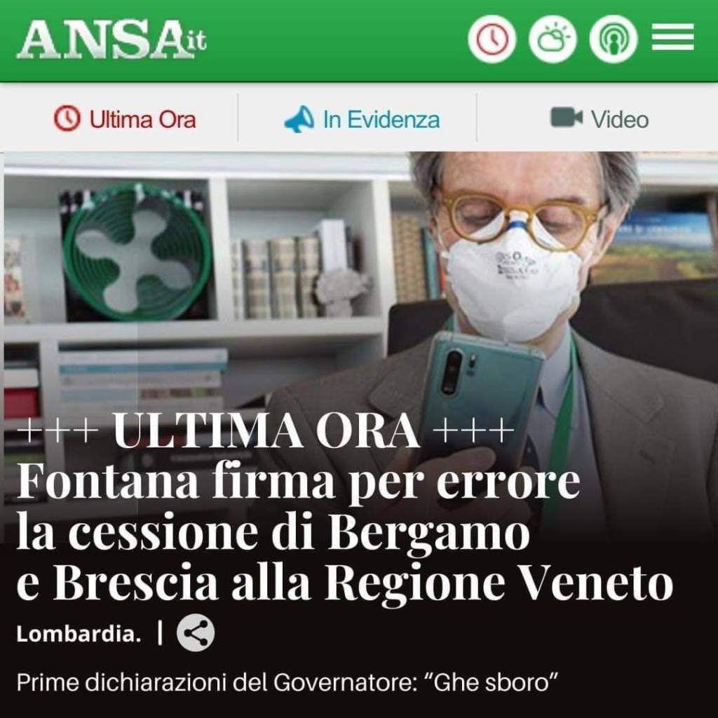 Fontana firma per errore la cessione di Bergamo e Brescia alla Regione Veneto