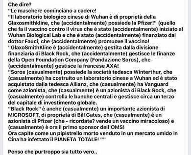 "Il laboratorio Cinese è di proprietà di GlaxosmithKline, che è proprietà di Soros, penso sia vero"... la risposta dentro di te è sbagliata
