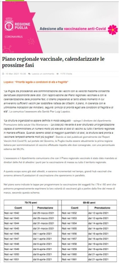 piano vaccinale della Regione Lombardia