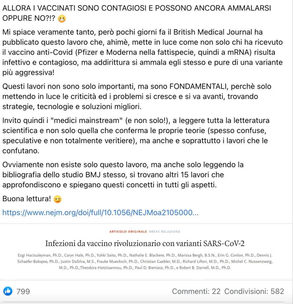 "Chi ha ricevuto il vaccino si ammala di una variante più contagiosa", mistificazione o allarmismo?