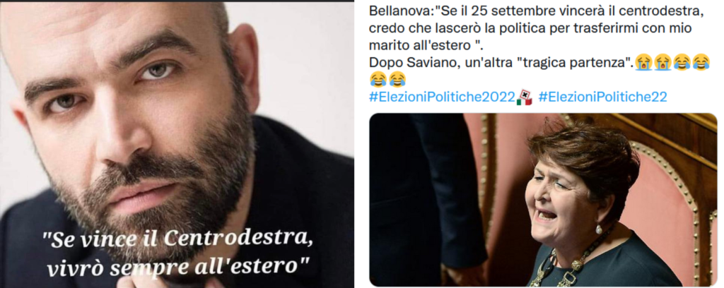 Raffica di "Se vince il centrodestra vado all'estero" su Saviano e Bellanova
