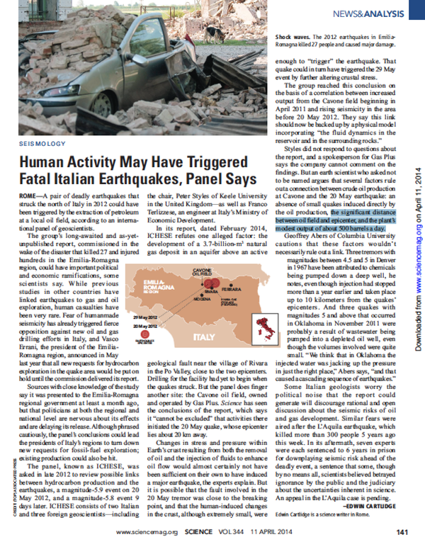 Terremoto in Emilia e trivellazioni