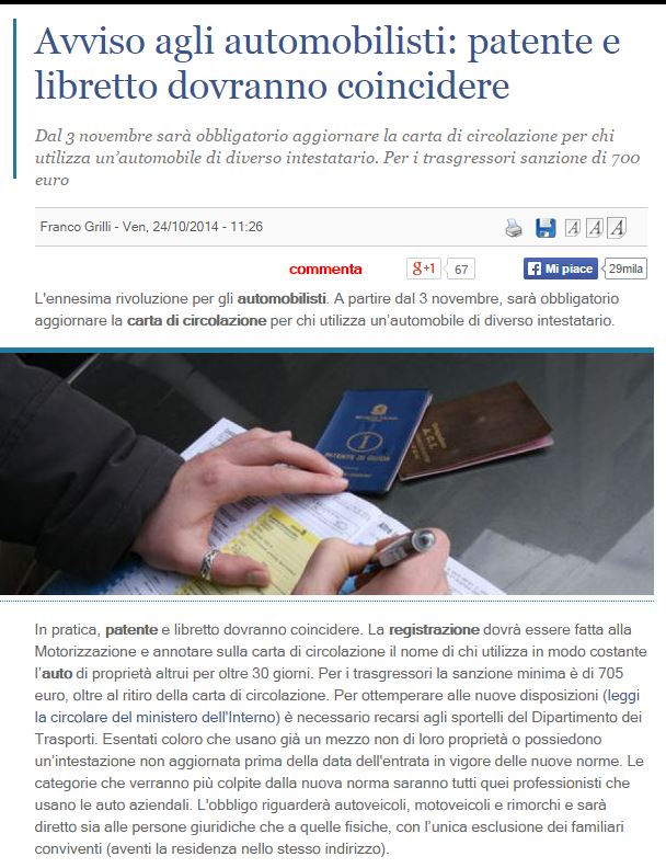 Stessi nominativi per patente e libretto article-post