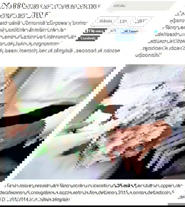 25mila euro se celebri il tuo matrimonio entro il 2015