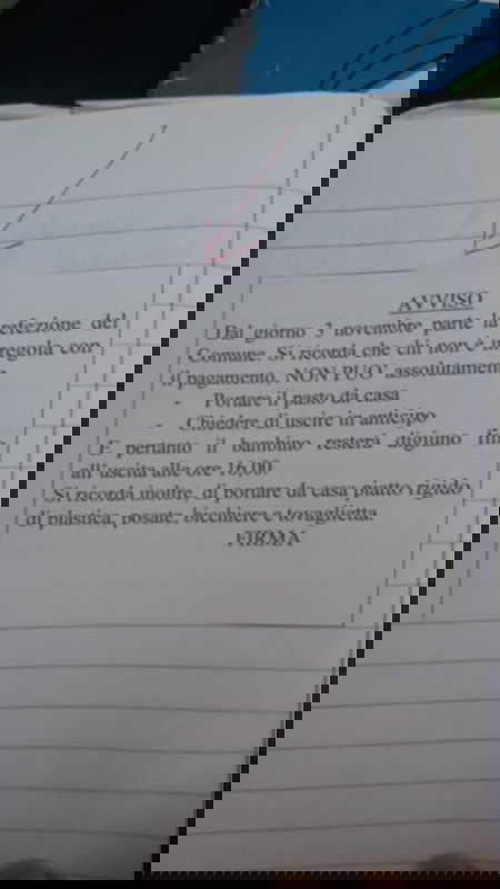 Bambini a scuola senza pasto