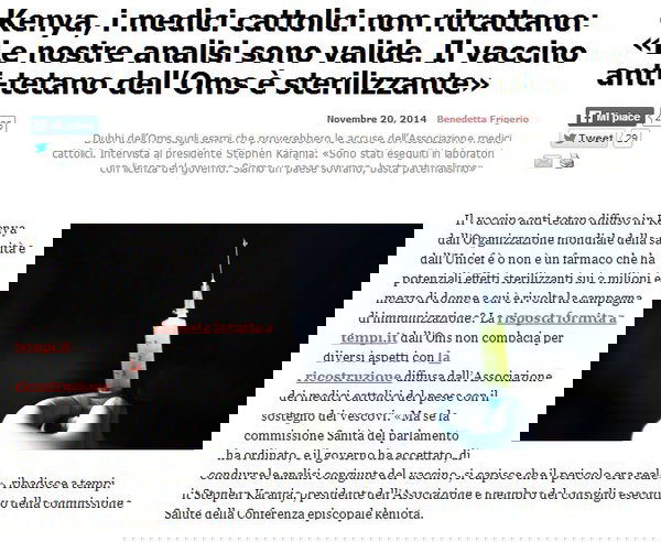 Vaccino anti tetano sterilizzante?