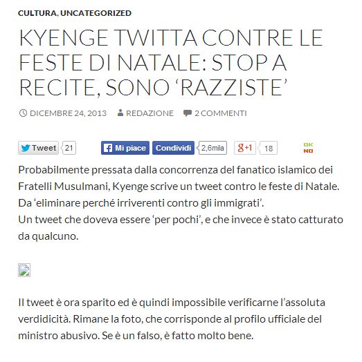 La Kyenge e il Natale