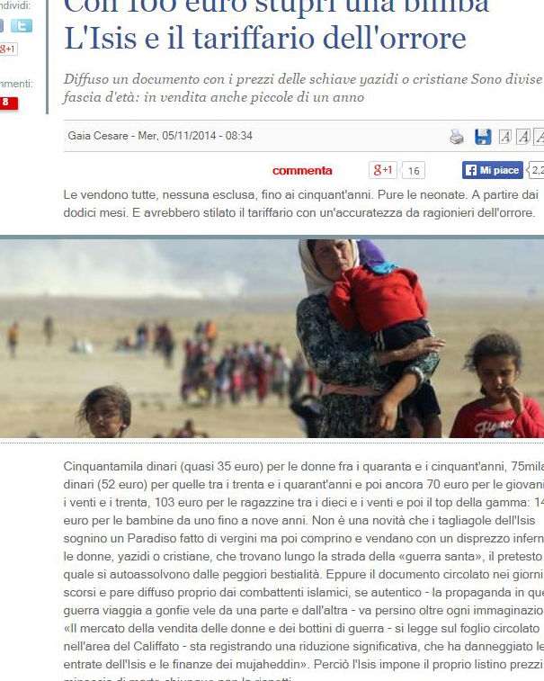 ISIS, le schiave del sesso e lo pseudogiornalismo italoidiota article-post