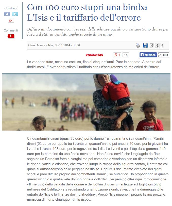 ISIS, le schiave del sesso e lo pseudogiornalismo italoidiota article-post