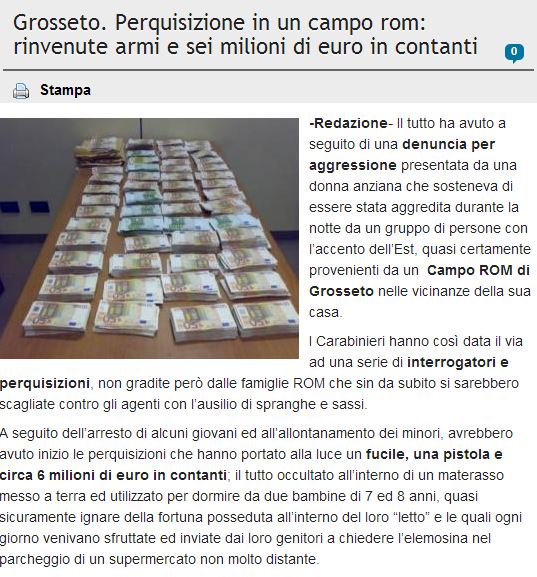 Sei milioni di euro trovati in un campo ROM?