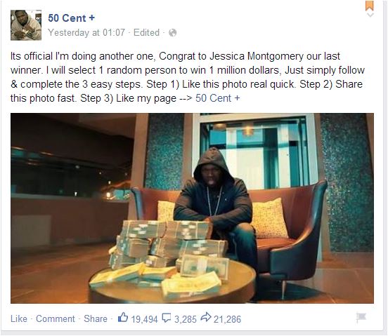 50cent regala 1 milione di dollari?