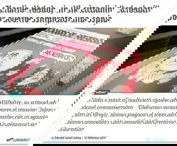 In Uk cittadini schedati per avere comperato Hebdo?