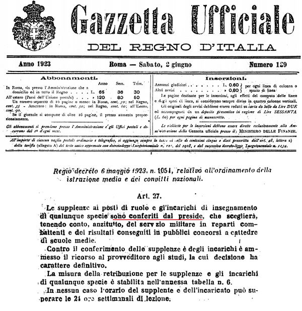 Insegnanti, supplenti e Mussolini